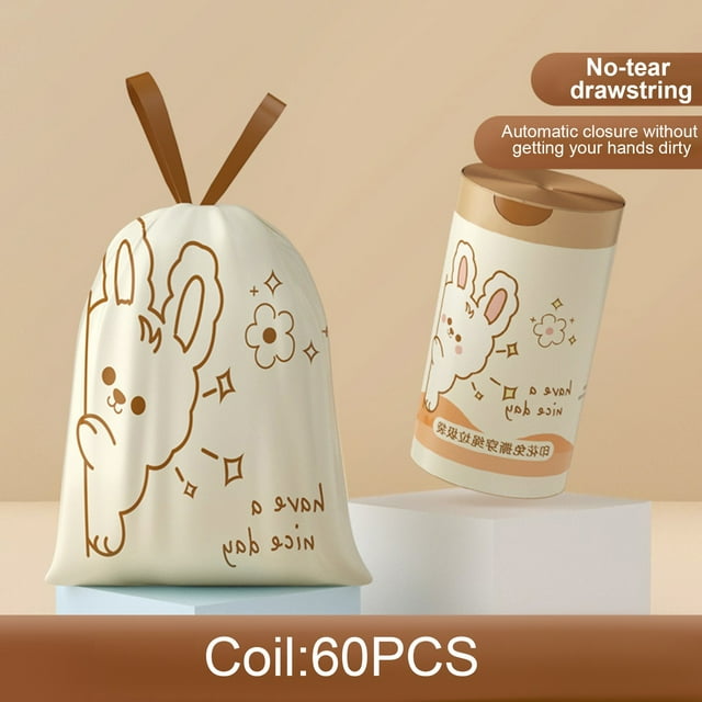 Zooraco 4 Gallon Small Trash Bags Drawstring Small Bathroom Garbage Bags 60Pcs Plastic Grocery Bags Trash-Can-Liners For Bathroom Kitchen Office White Rabbit Print Style Small Trash Can Liners