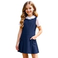 thumbnail image 4 of Arlun Girls Sleeveless Uniform Jumper Dress Cute Crew Neck Short Sleeve Knee Length School Pleated Dresses with Side Pockets Solid Color Casual Back to School Clothes 1-Blue 110, 4 of 8