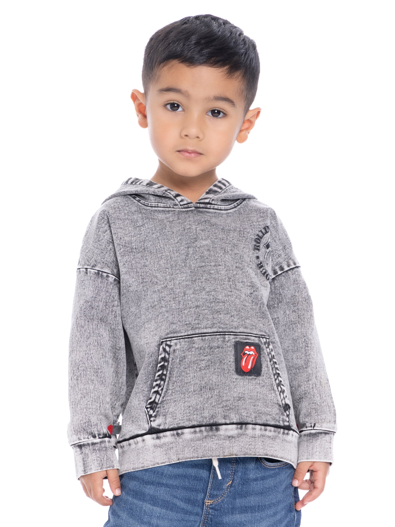 Rolling Stones Toddler Boys Mineral Washed Denim Graphic Hoodie, Sizes 12M-5T