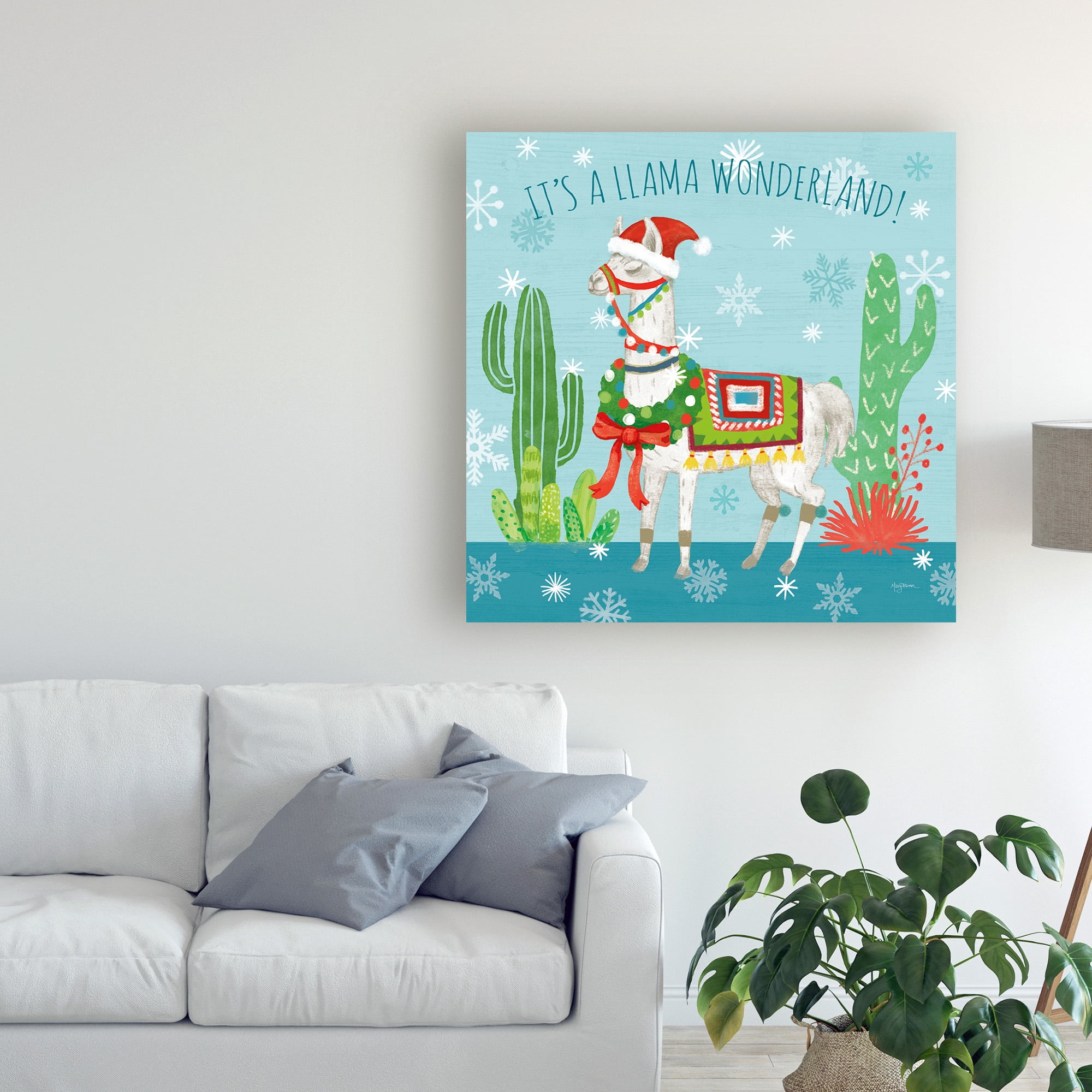 Trademark Fine Art 'Lovely Llamas Christmas V' Canvas Art by Mary Urban