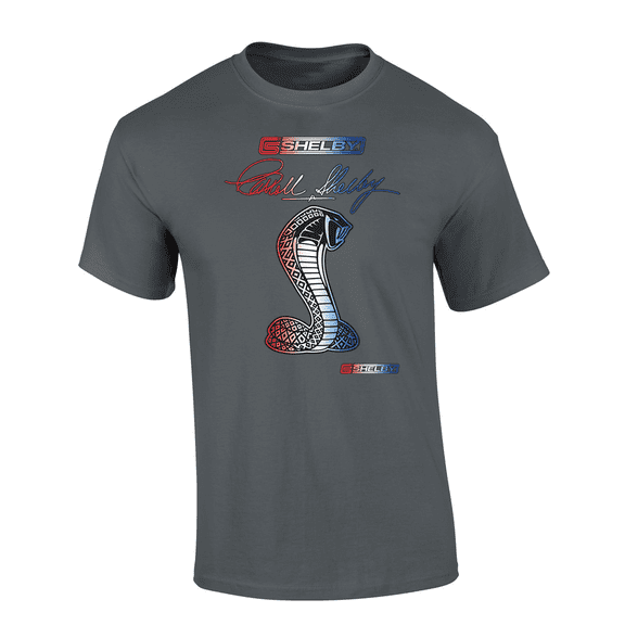 Classic Power and Timeless Elegance: Shelby Cobra Snake Signature Automotive Short Sleeve Adult Graphic T-Shirt-Charcoal-xxl