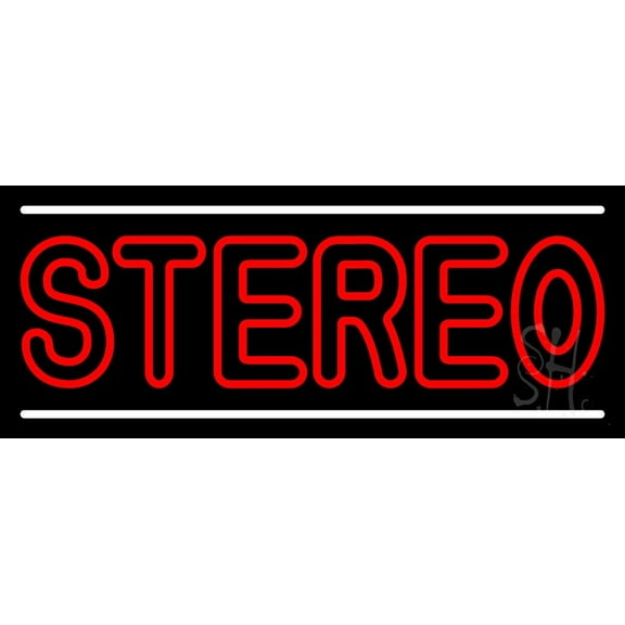 Red Stereo Block White Line LED Neon Sign 10" Tall x 24" Wide - inches Black Square Cut Acrylic Backing, with Dimmer - Premium built indoor Sign for Studio, Club, Décor, Event, Storefront.