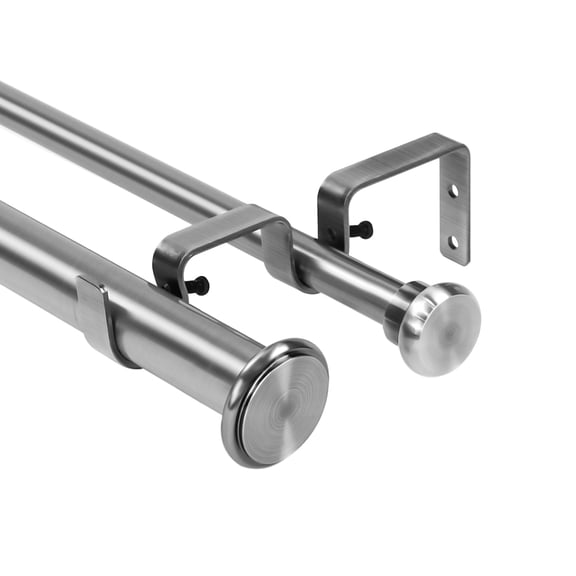 Urbanest Bouton Flat Button 1" 5/8" Double Drapery Curtain Window Rod Set - 48" to 84", Brushed Steel