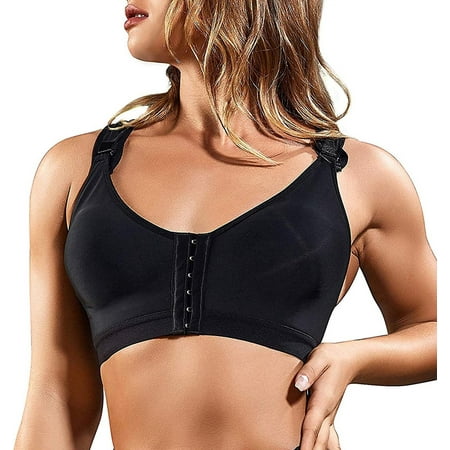 

CtriLady Women s Comfort Sports Bra Post-Surgical Racerback Yoga Bras Bralette Without Ferretto Strong Sizes Bras with Front Closure Push Up Postoperative Bra(Black Small)