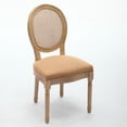 thumbnail image 4 of GAKMCIL Linen Fabric Upholstered Dining Chair, French Style Solid Wood Frame Antique Painting Rattan Back Dining Room Chair, Steel Spring Lining, Weight Capacity:300lb, Tan (Set of 2), 4 of 15