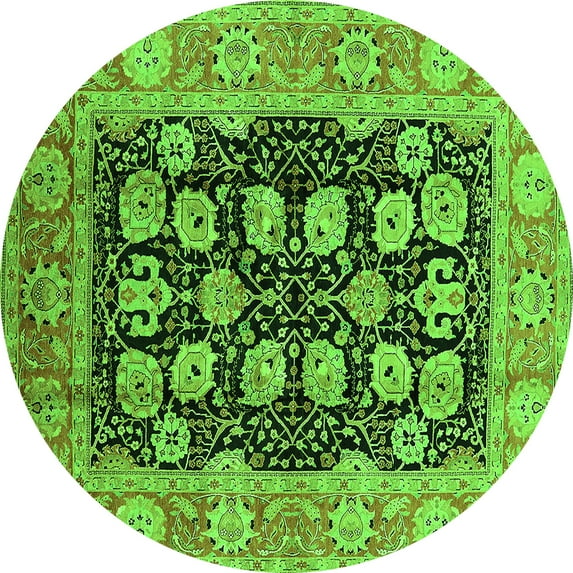 Ahgly Company Indoor Round Oriental Green Industrial Area Rugs, 6' Round