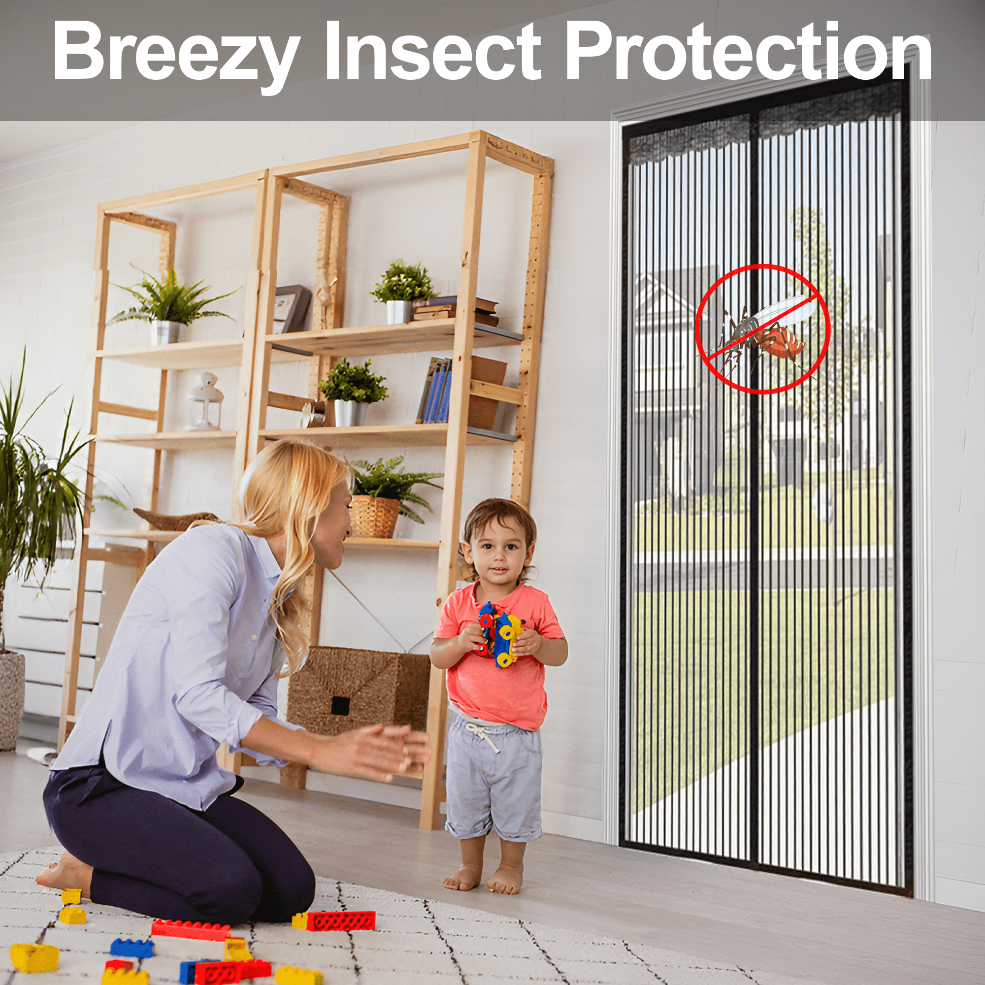 Magnetic Screen Door for Home, Auto-Close Heavy Duty Mesh Curtain, Bug Proof & Pet Friendly Design, Easy-Install Hands Free Entry, 35.4" x 82.7", Black