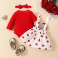 thumbnail image 2 of Otqutp 0-18 Months Toddler Spring Fall Clothes Baby Girls Valentines Day Outfit Heart Ruffle Long Sleeve Bodysuit Romper Dress +Headband (Red-d,12-18 Months), 2 of 8