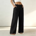 thumbnail image 6 of Hurxie Women's Linen Dressy Work Casual Pants Summer Business Straight Wide Leg Cotton Linen Trouser Pants Black,M, 6 of 8