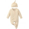 thumbnail image 1 of Qmyliery Babies Clothes Casual Set, Solid Color Long Sleeve Footed Romper and Cap, 1 of 9