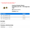 thumbnail image 2 of Crankcase Breather Element - Compatible with 1994 - 1999 Dodge Ram 1500 1995 1996 1997 1998, 2 of 2