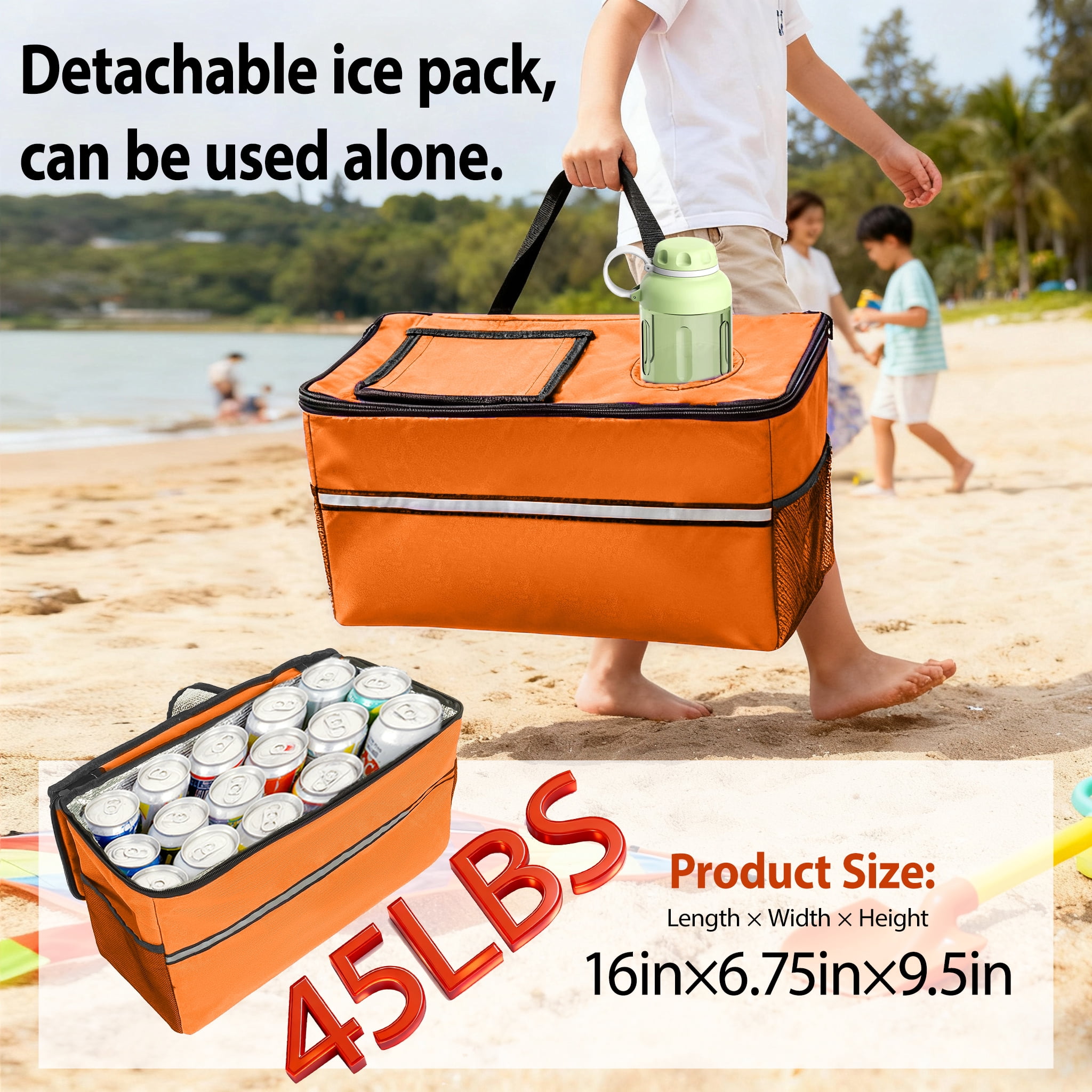 3-in-1 Folding Wagon with Bench Seat, Patent Protected, 500lbs Capacity, 9"×4" Beach Tires, Includes 1 Ice Pack