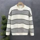 thumbnail image 3 of Suéteres de cuello redondo para hombre, suéteres de punto con cuello redondo, suéteres de rayas blancas para hombre, moda coreana, corte holgado, clásico XA, 3 of 5