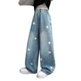 thumbnail image 2 of Coerni Girls Baggy Y2K Jeans Elastic Waisted Straight Wide Leg Denim Pants with Star Print Trendy Streetwear Boyfriend Skater Pants, 2 of 9