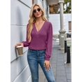 thumbnail image 6 of Womens V Neck Long Sleeve Tops Dressy Casual Fall Shirts Puff Sleeve Loose Tunic Trendy Tops Blouses S, 6 of 9