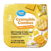 Great Value Craveable Combos Mild Cheddar & Colby Jack Cheeses with Crackers, 1.5 oz, 3 Count