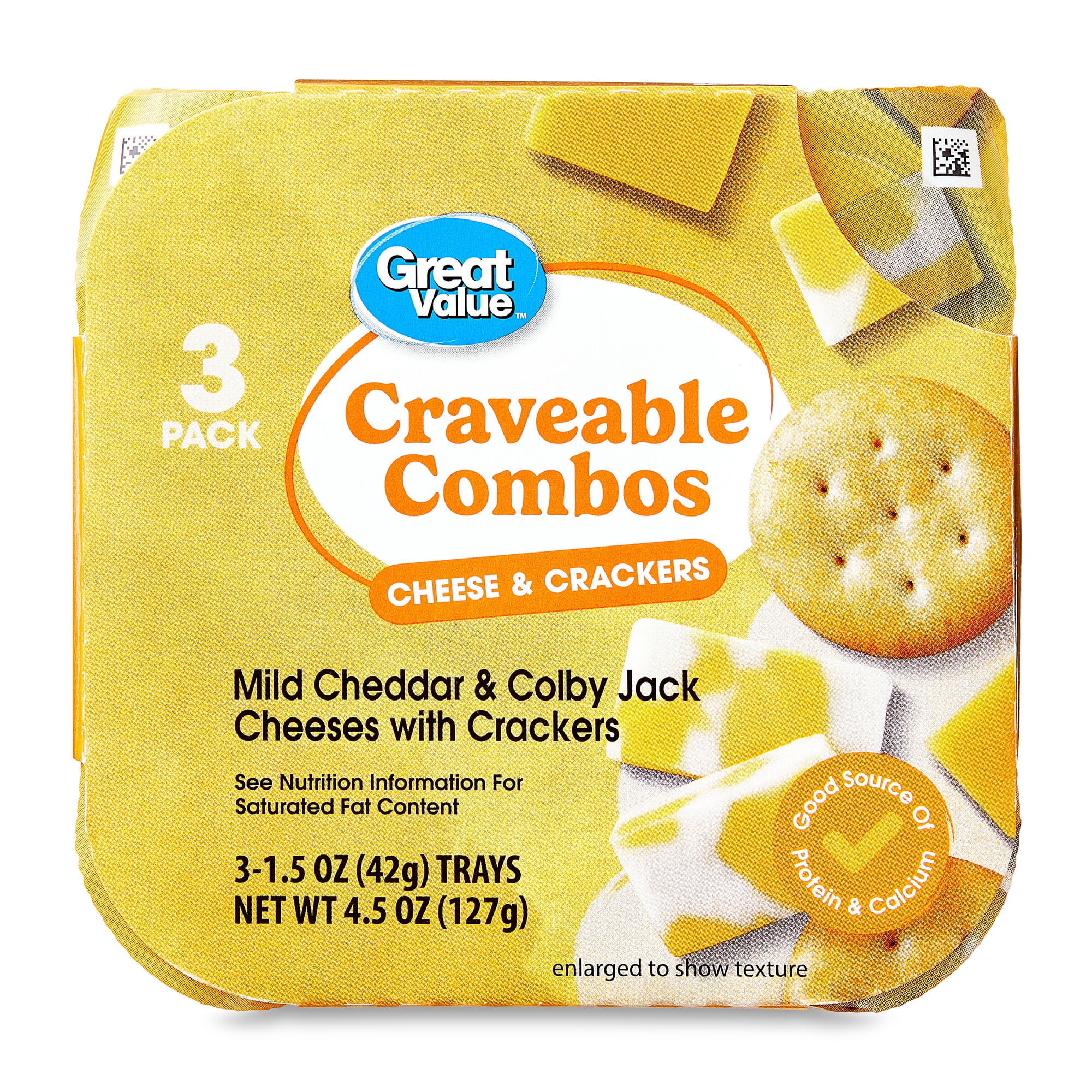 Great Value Craveable Combos Mild Cheddar & Colby Jack Cheeses with Crackers, 1.5 oz, 3 Count