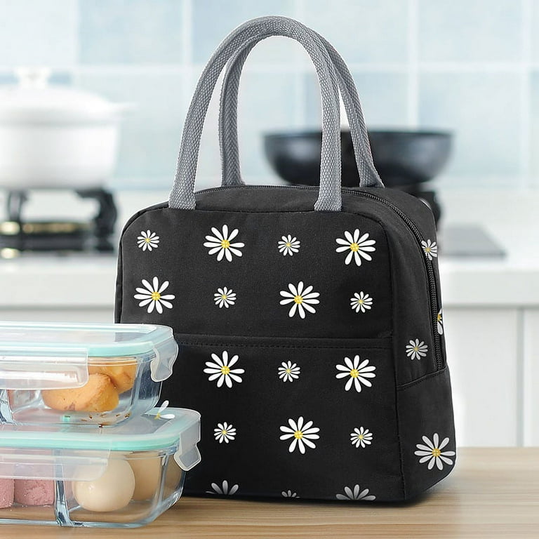 Lunch Box, Black Botanical Flower Print - Deux par Deux Bags