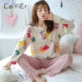 thumbnail image 2 of CAIYIER-Conjunto de pijama de algodón con dibujos animados para mujer, ropa de dormir de cuello redondo, suave, encantadora, M-2XL, 2 of 4