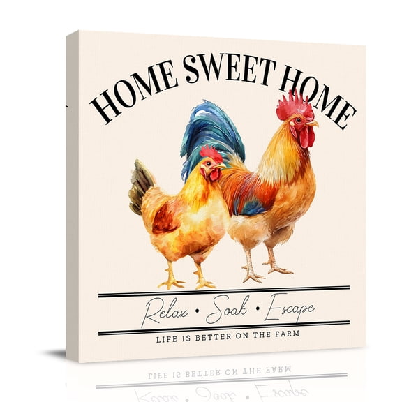 Farmhouse Canvas Wall Art for Living Room, Retro Home Sweet Home Watercolor Rooster Poster Print Painting for Bedroom Office Home Decoration Wall Pictures Prepare To Hang 10"x10"