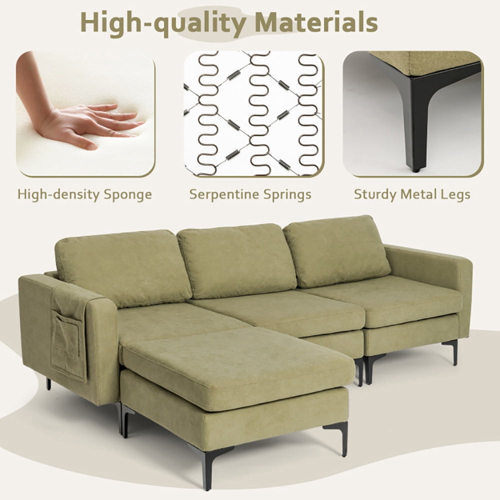 Finihen L-shaped Sectional Sofa Couch, Convertible Sectional Sofa, Modular L-shaped Sectional Sofa with Reversible Chaise and 2 USB Ports, for Living Room, Green Finihen L-shaped Sectional Sofa Couch, Convertible Sectional Sofa, Modular L-shaped Sectional Sofa with Reversible Chaise and 2 USB Ports, for Living Room, Green