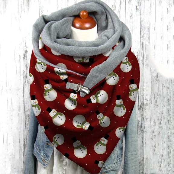 Zhangnan Christmas Red Buckle Scarf for Women Warm Winter Neck Wrap Holiday