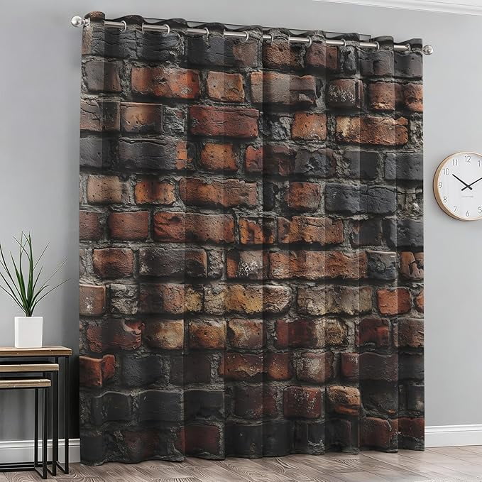 Rustic Brick Blackout Curtains Stone Wall Curtains for Living Room Bedroom Thermal Insulated Grommet Drapes Brick Wall Room Decor 26 W x 63 L (Pack of 2)