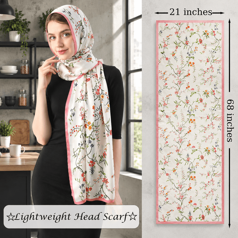 Cute Floret-pink Satin Silk Scarf Shawl Wrap for Evening Dresses and ...