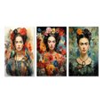 thumbnail image 2 of Designart "Coral Blue Mexico Art Selfportrait With" Portrait Wall Art Set Of 3 - Coral Mexican Art Gallery Wall Set For Home Decor, 2 of 6