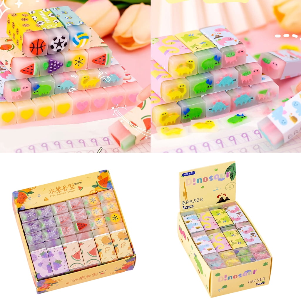 32/36 Pcs Fruit Erasers Aesthetic Erasers Lovely Animal Pencil Erasers Soccer Erasers Easy To Prizes for