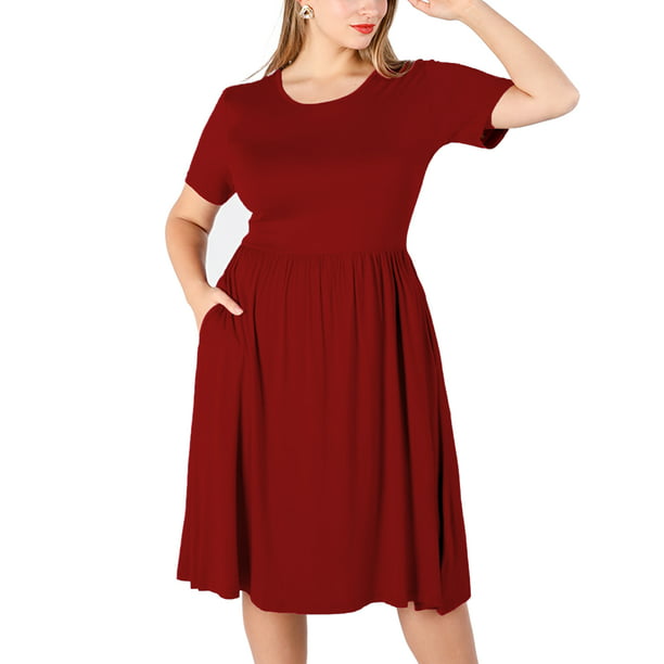 POSESHE Women's Plus Size Summer Dress, Short Sleeve Round-Neck Short ...