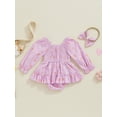 thumbnail image 3 of aturustex Infant Baby Girls One-piece Rompers Dress 0-18M Newborn Long Sleeve Bodysuits A-line Skirts Daisy Print Skirt Hem Jumpsuits with Headband To Fashion Cute Casual Spring Fall Clothes, 3 of 6