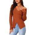 thumbnail image 4 of SUÉTER CASUAL DE MANGA LARGA EN V CON ENVOLTURA PARA MUJERES INSPIRAR CHIC OTOÑO INVIERNO XL ROJO LADRILLO, 4 of 6