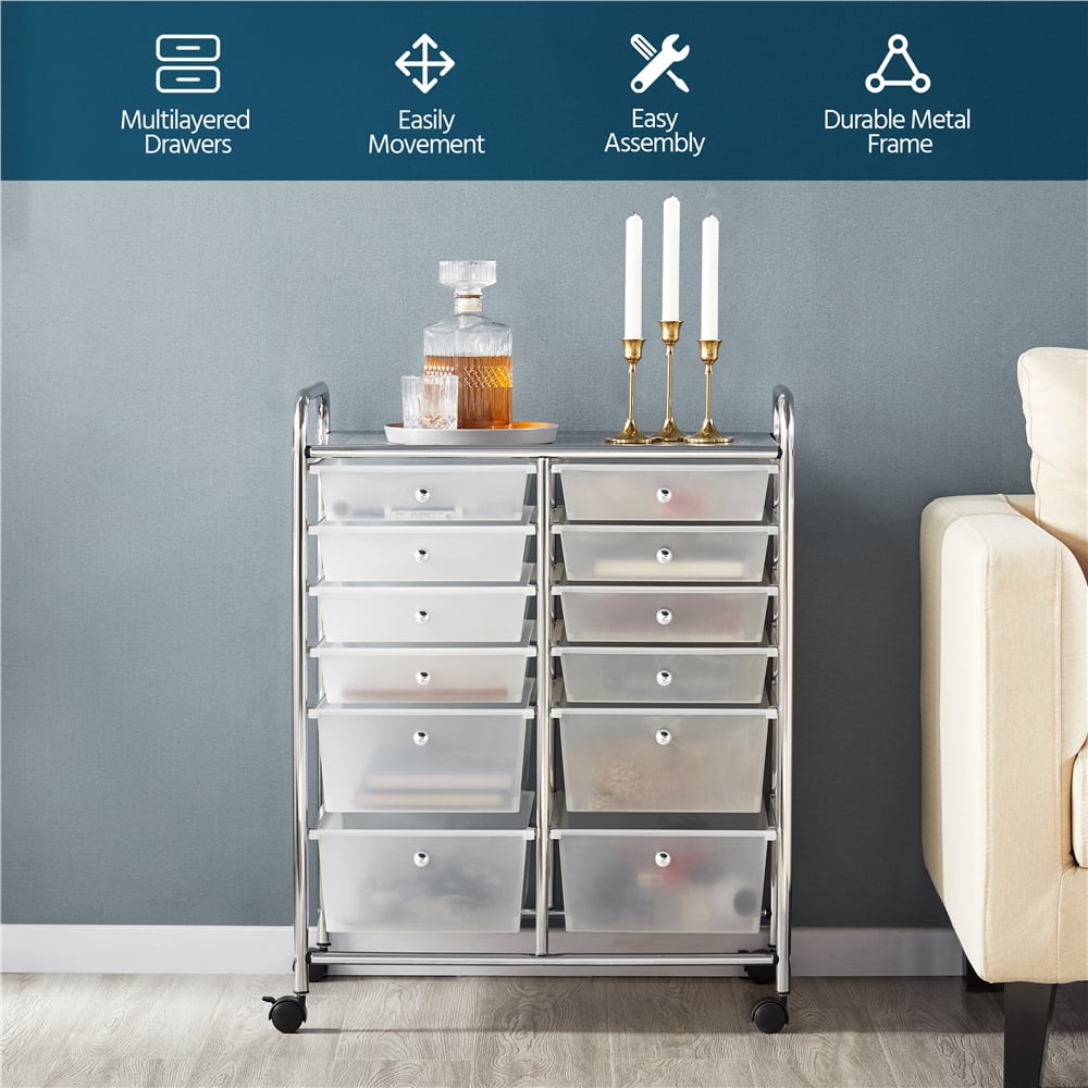 Alden Design 12 Drawer Rolling Storage Cart Organizer with Lockable Wheels, White