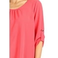 thumbnail image 5 of Women's Casual Solid Round Neck Loose Fit Roll Tab 3/4 Sleeve Shirt Blouse Tops, 5 of 6