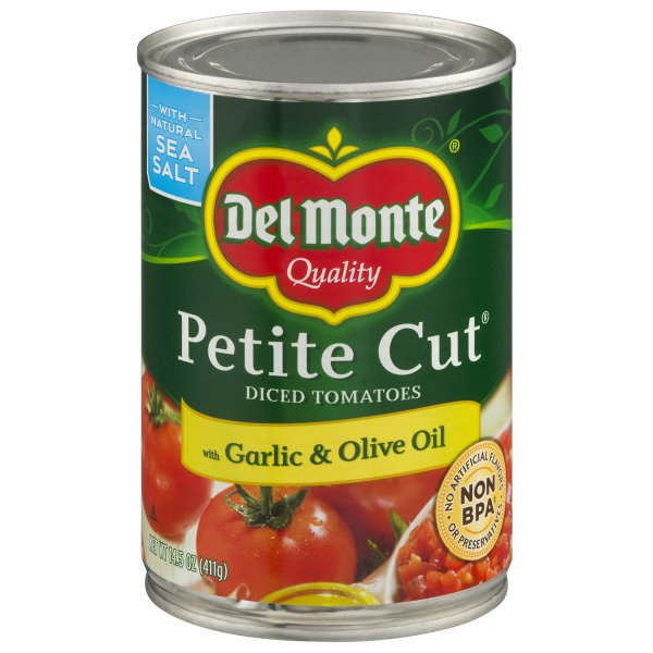 Del Monte Petite Cut Diced Tomatoes Garlic & Olive Oil, 14.5 Oz