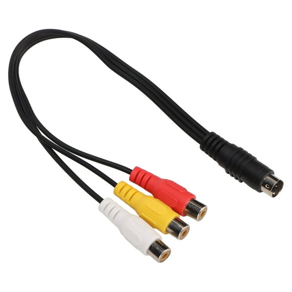 Video Cable, Pure Copper Core 1.0ft Scratch Resistant PVC S Video 4 Pin Male To 3RCA Female Cable Plug and Play Red Yellow White for Television