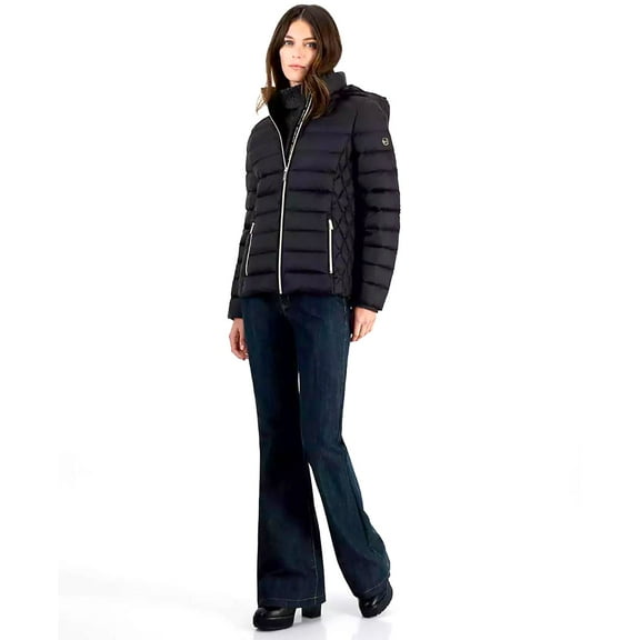 MICHAEL Michael Kors Women's Puffer Down Packable Jacket (Nylon, Black, XS)