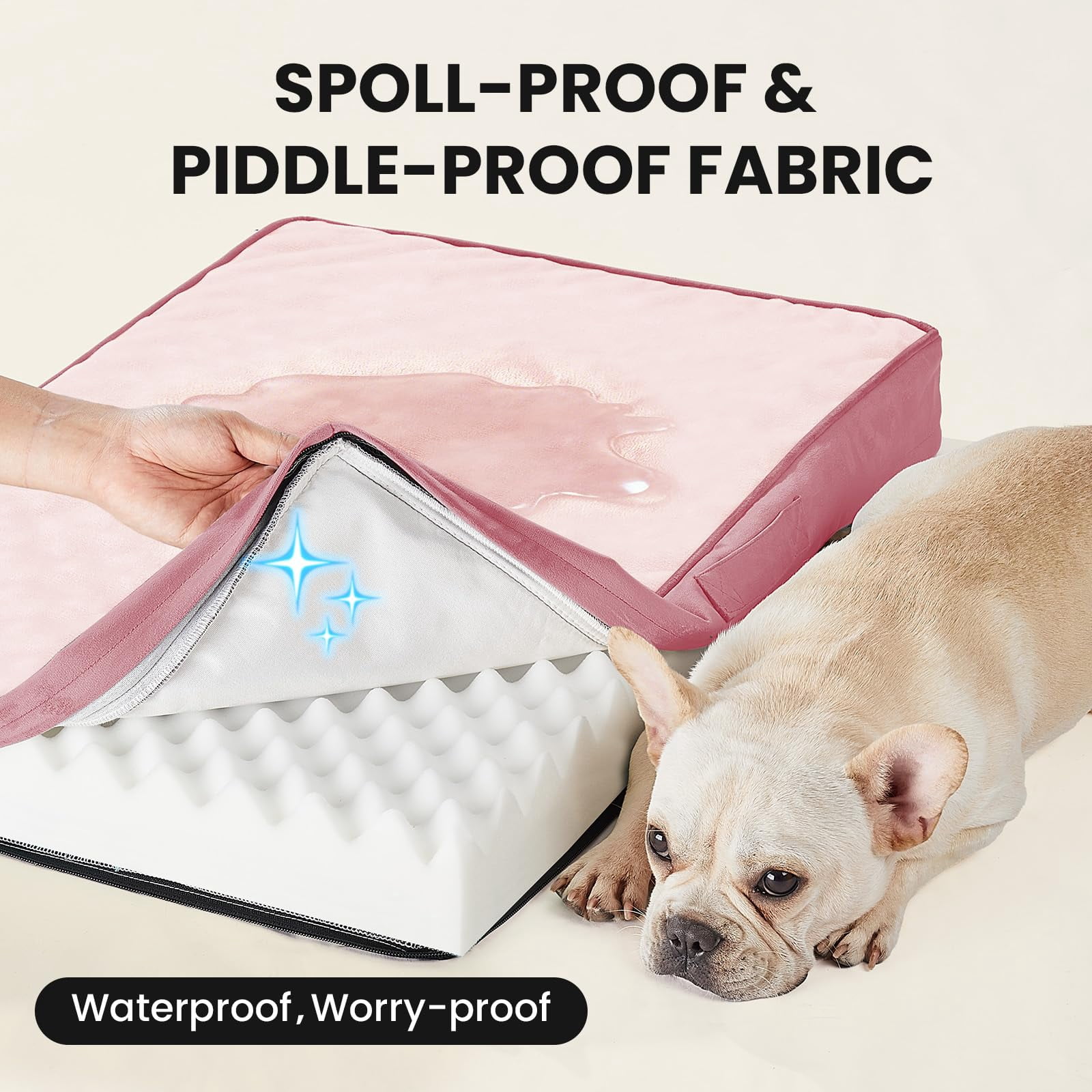 Waterproof Dog Bed For Medium Dogs  Machine-washable Removable Cover In Easy-clean Fabric High Density Foam & Easy-carry Handle Suitable Crate 30 Inch (pink)