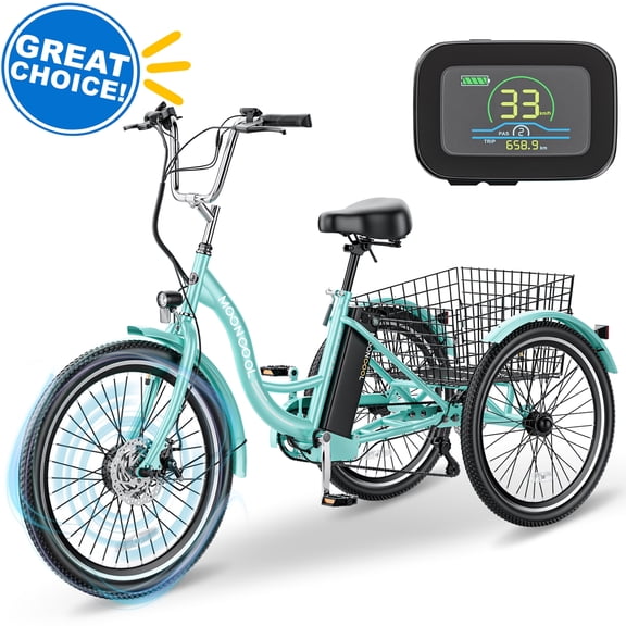 ABORON 7 Speed Electric Tricycle for Adults 24"/26", 350W 3 Wheel E-Bike 36V 14.5Ah, Electric Trike for Seniors with Rear Basket, 24km/h(15mph)