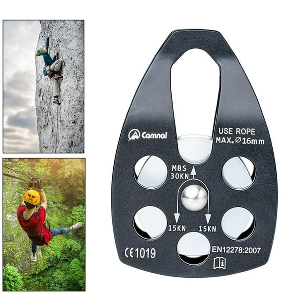 Hardware Puelley de un rodillo con polea de 30 kN con certificación CE para escalada, , elevación, gancho de remolque, tienda de Negro