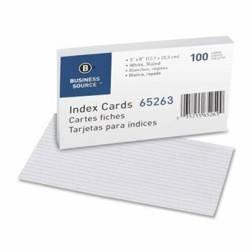 Business Source Index Cards, Ruled, 72 lb., 5"x8", 100/PK ...