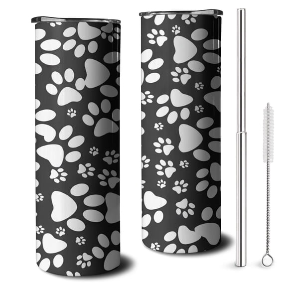 20oz Black Paw Skinny Tumblers Stainless Steel Tumbler with Lid and Straw,Vacuum Insulated Double Wall Travel Tumbler Cups with Cleaning Brush for Coffee,Tea