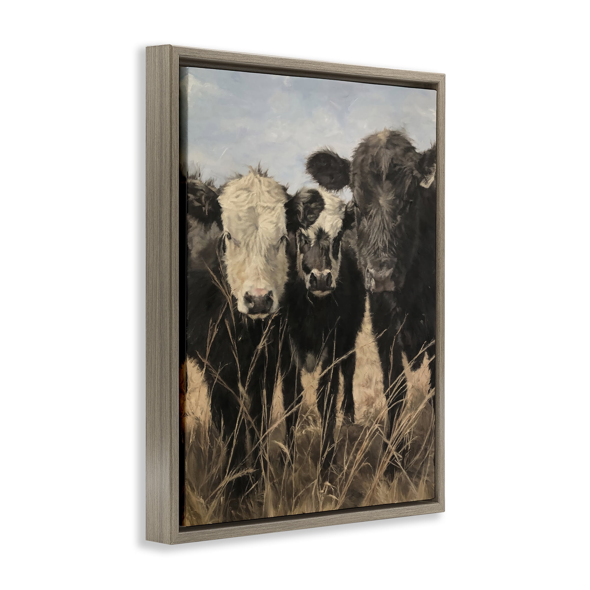 Stupell Industries All In Cow Family Animals Painting Brown Floater Framed Canvas Art Print Wall Art, 17 x 21