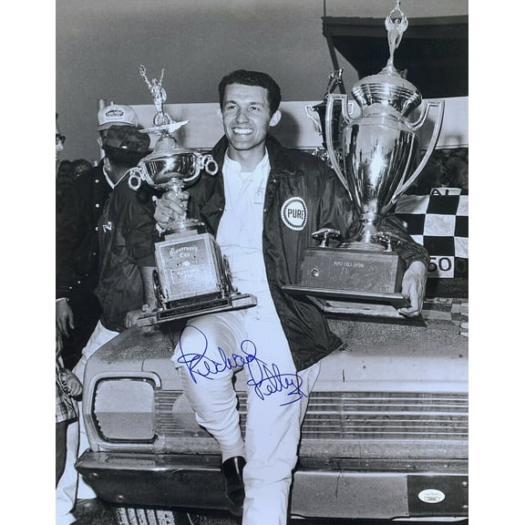 Richard Petty Signed 16x20 Nascar Double Trophy Photo JSA Hologram