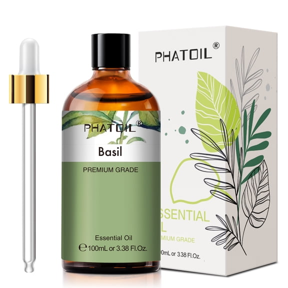 PHATOIL 3.38 Fl Oz Basil Essential Oil for Hair Skin & Diffuser, 100% Natural Basil Oil for Hair Aromatherapy Soap Making Scent