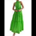 thumbnail image 1 of Vestido Maxi Floral de Verano para Mujer, Sin Mangas, Cuello Halter, Volantes Sueltos, Bohemio con Cinturón Verde XL, 1 of 9