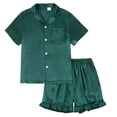 thumbnail image 3 of Akiihool Ensemble de Pyjama d'Été pour Filles en Soie, Manches Courtes, Pyjama Doux, Tenue de Nuit, Ensemble 2 Pcs (Vert, 13-14 Ans), 3 of 3