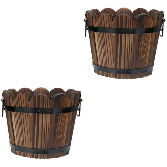 MLINS  2 Count Large Pots for Plants Outdoor Carbonized Wood Flowerpot