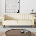 thumbnail image 2 of 84" 3 Seater Sofa Couch, TUANLUO PU Leather Tufted Sofa with Rolled Armrest and Metal Leg, Modern Deep Seat Sofa Couch for Living Room, Beige, 2 of 7